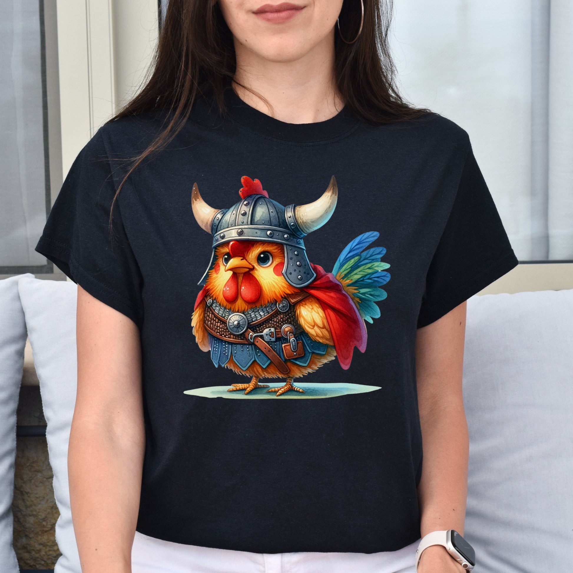 Viking Chick Unisex T-Shirt Scandinavian Hen Rooster tee Black Navy Dark Heather-Family-Gift-Planet