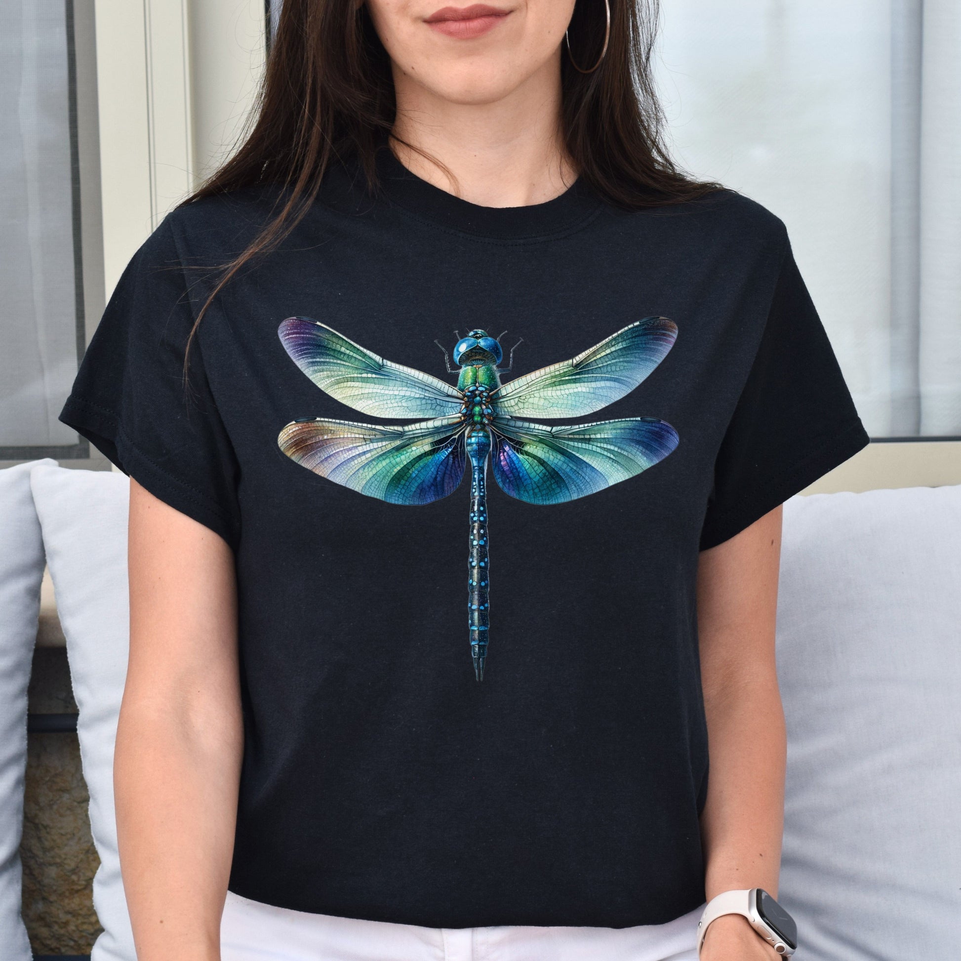 Blue Dragonfly Color Splash Unisex T-shirt Black Navy Dark Heather-Black-Family-Gift-Planet