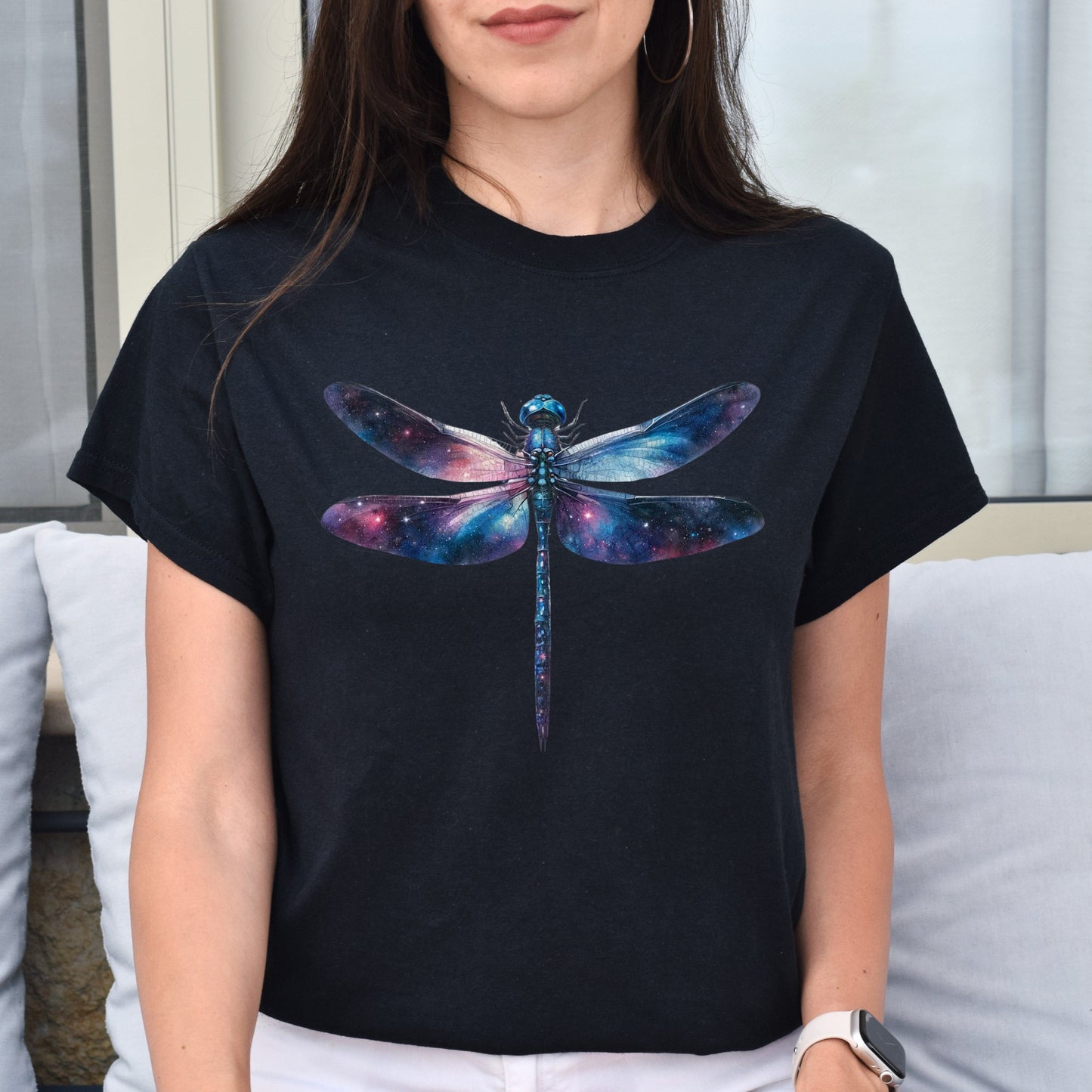 Cosmic Dragonfly Color Splash Unisex T-shirt Black Navy Dark Heather-Family-Gift-Planet