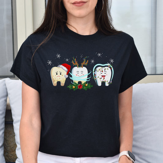 Dentist Christmas Unisex shirt tooth tee Black Dark Heather-Black-Family-Gift-Planet