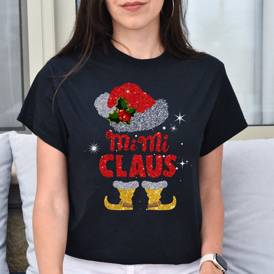 Mimi Claus Christmas Unisex Shirt Grandma Holiday tee Black Dark Heather-Black-Family-Gift-Planet