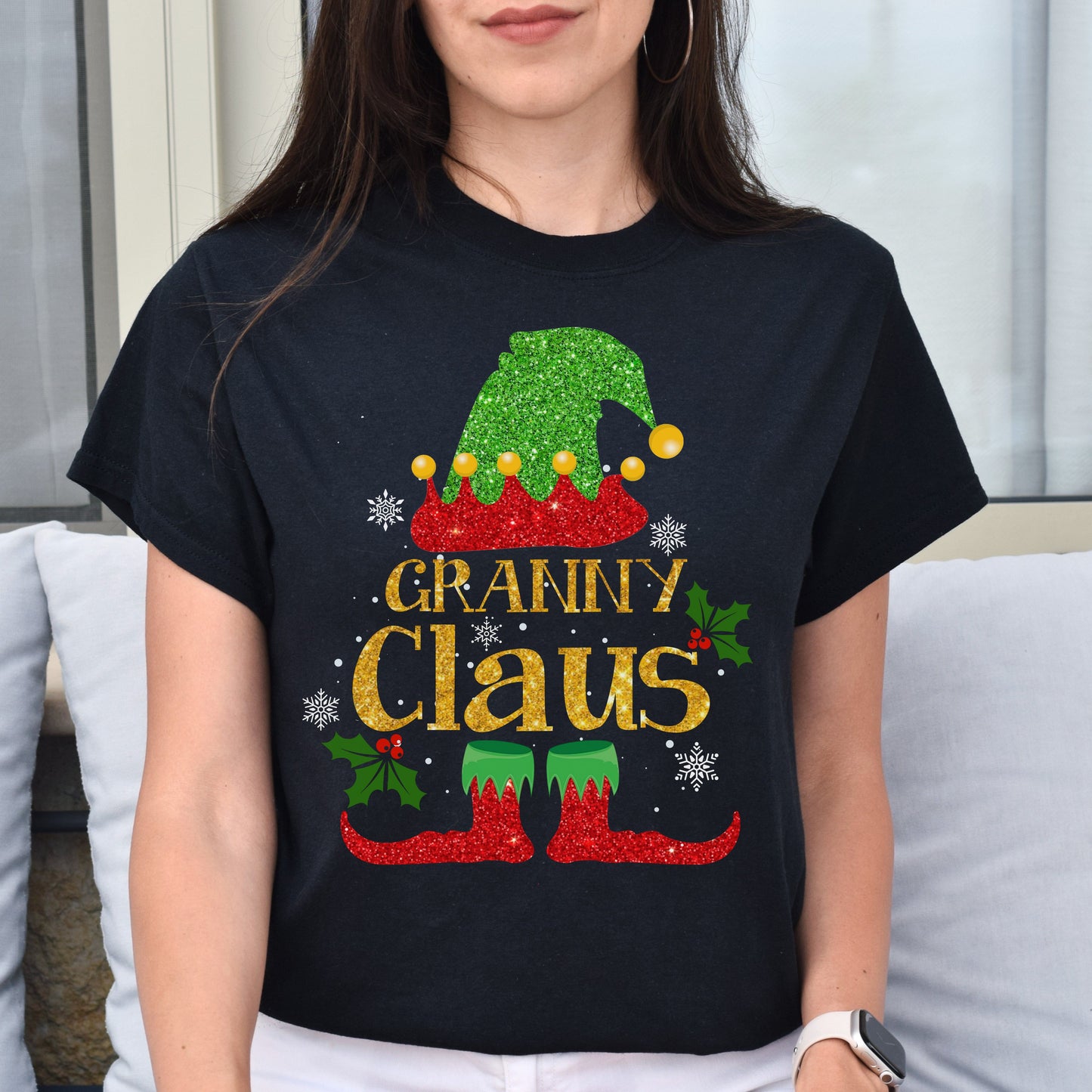 Granny Claus Christmas Unisex Shirt Grandmother Holiday tee Black Dark Heather-Black-Family-Gift-Planet