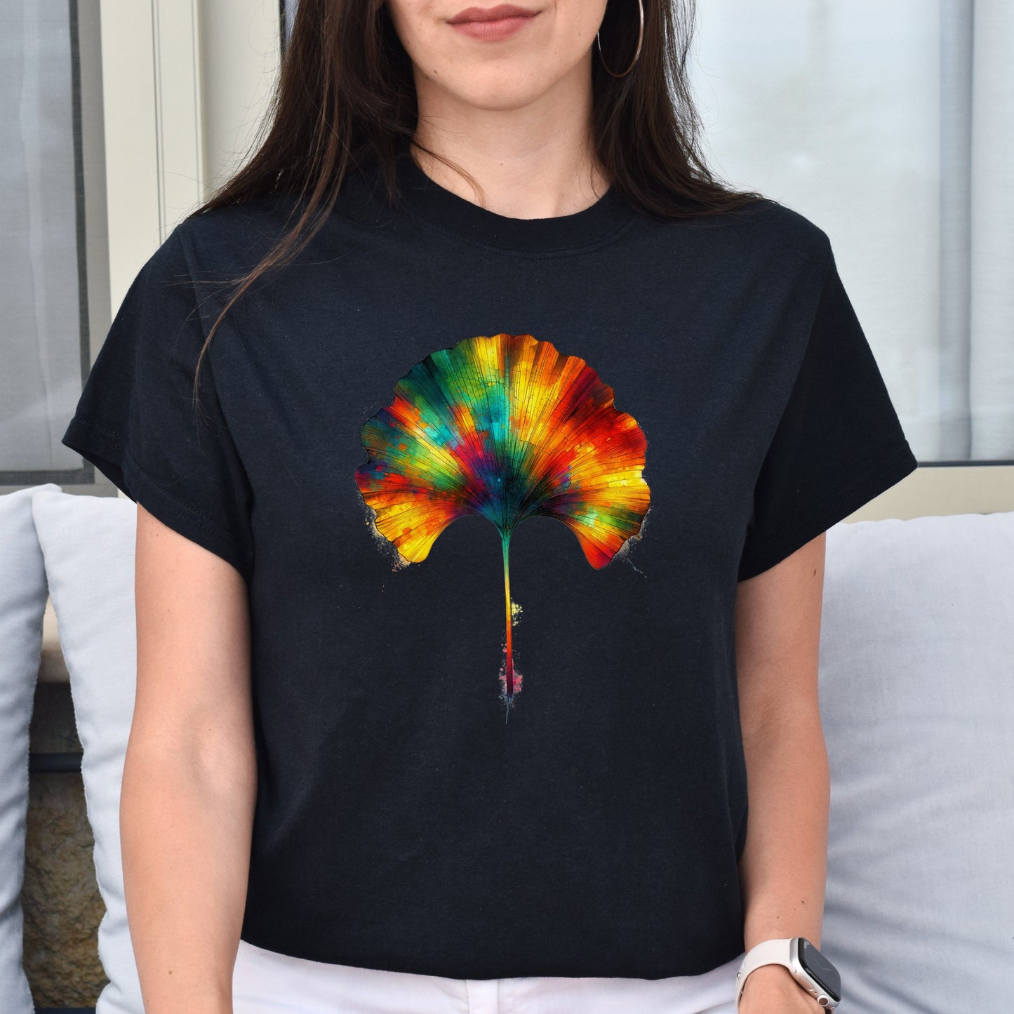 Colorful Ginkgo Leaf Color Splash Unisex T-shirt Black Navy Dark Heather-Family-Gift-Planet