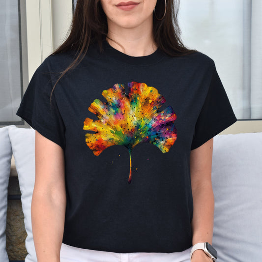 Cool Ginkgo Leaf Color Splash Unisex T-shirt Black Navy Dark Heather-Black-Family-Gift-Planet