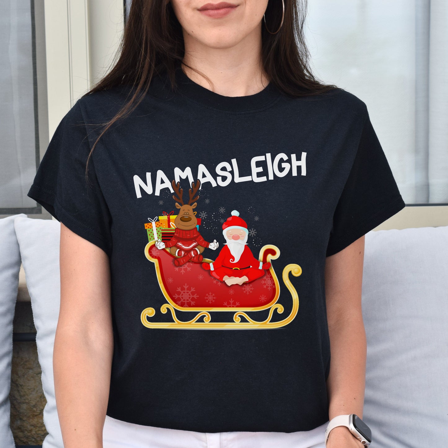 Yoga Christmas Unisex shirt Namasleigh Holiday tee Black Dark Heather-Black-Family-Gift-Planet