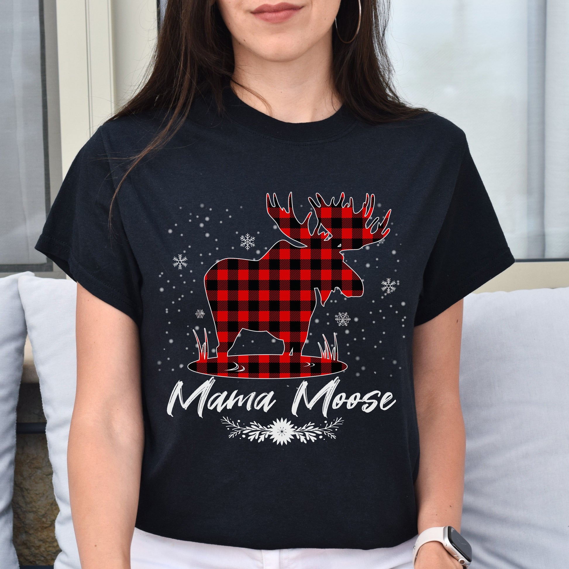 Mama Moose Christmas Unisex shirt mother Holiday tee Black Dark Heather-Black-Family-Gift-Planet