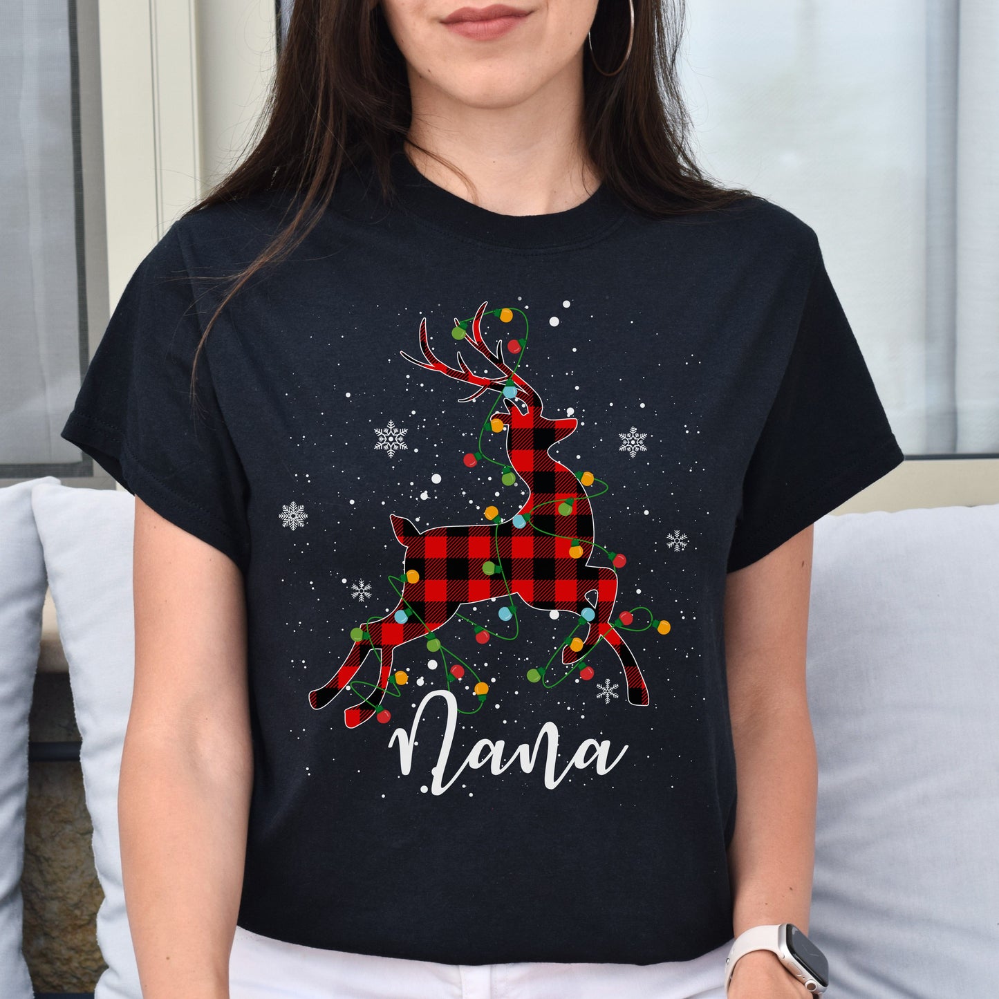 Nana deer Christmas Unisex shirt Nana Holiday tee Black Dark Heather-Black-Family-Gift-Planet