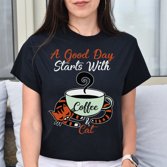 A good day starts with Coffee and Cat Unisex shirt gift Black Dark Heather-Black-Family-Gift-Planet