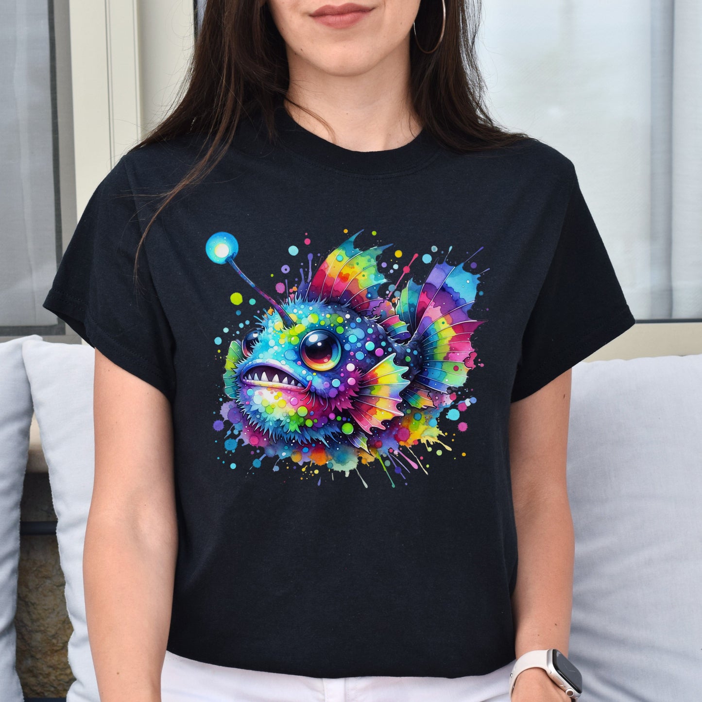 Anglerfish lover Color Splash Unisex T-shirt Black Navy Dark Heather-Family-Gift-Planet