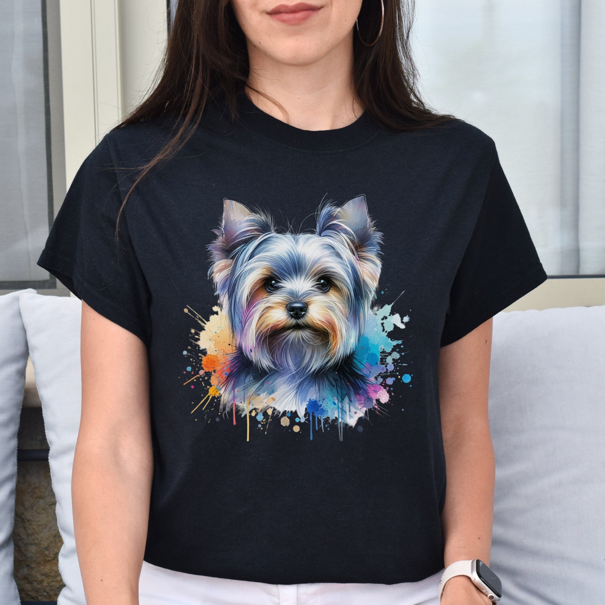 Australian Silky Terrier dog mom Color Splash Unisex T-shirt Black Navy Dark Heather-Family-Gift-Planet