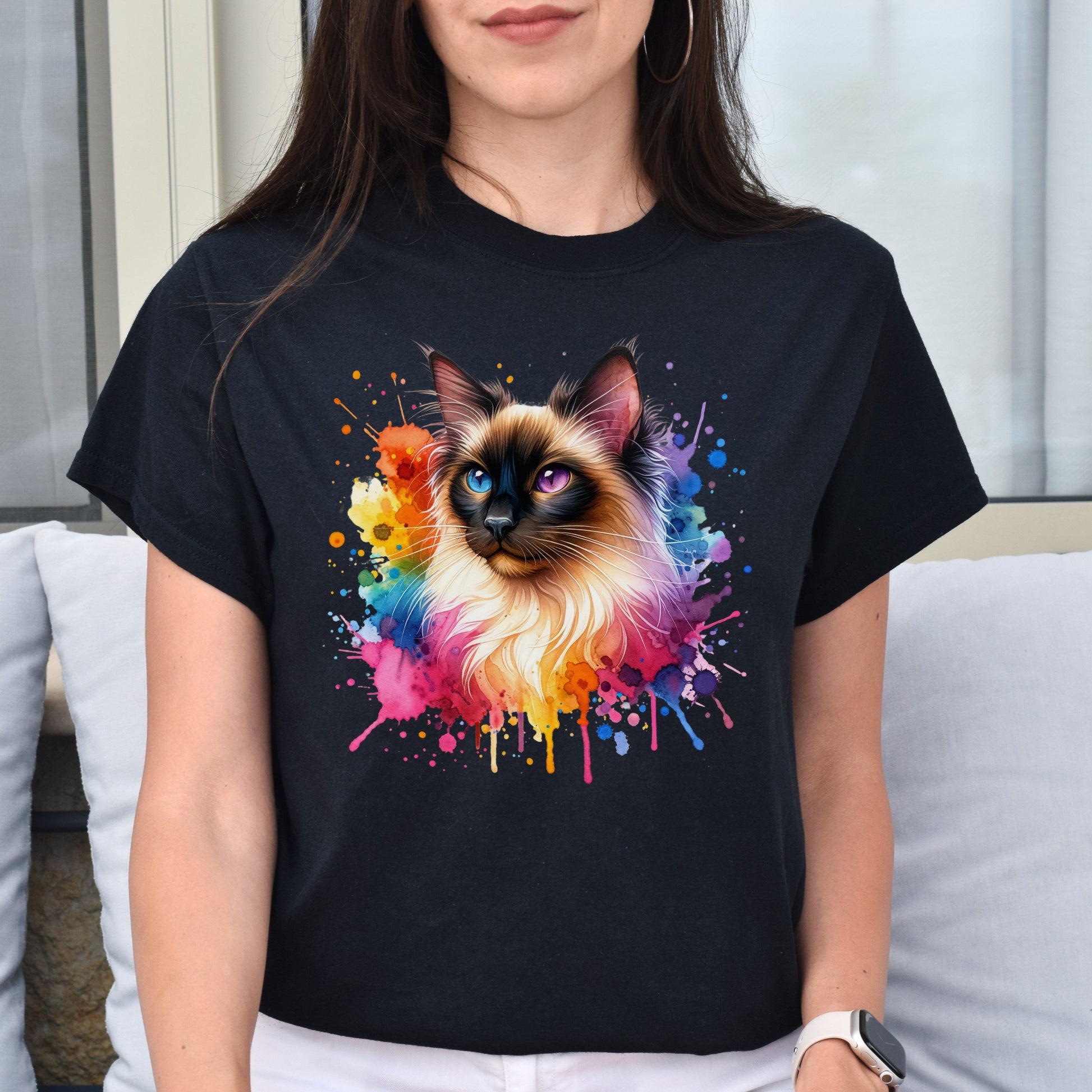 Balinese Cat Color Splash Unisex T-Shirt Black Navy Dark Heather-Family-Gift-Planet