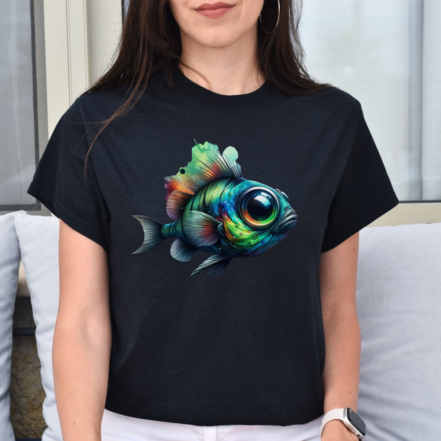 Barreleye Fish spook fish Color Splash Unisex T-shirt Black Navy Dark Heather-Family-Gift-Planet