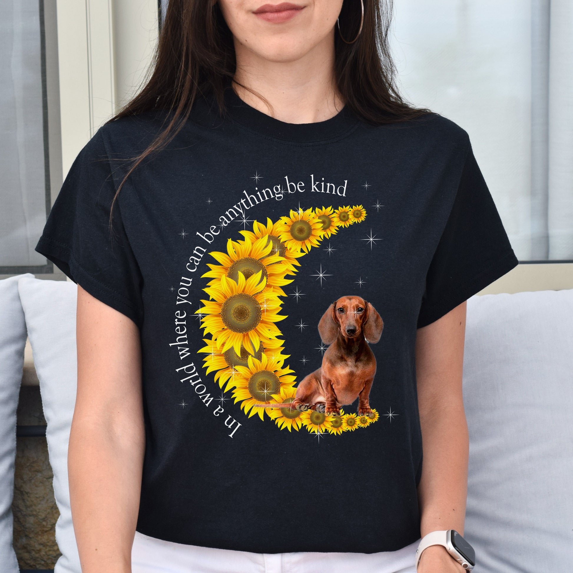 Be kind - dog on sunflower moon Unisex t-shirt gift black navy dark heather-Family-Gift-Planet