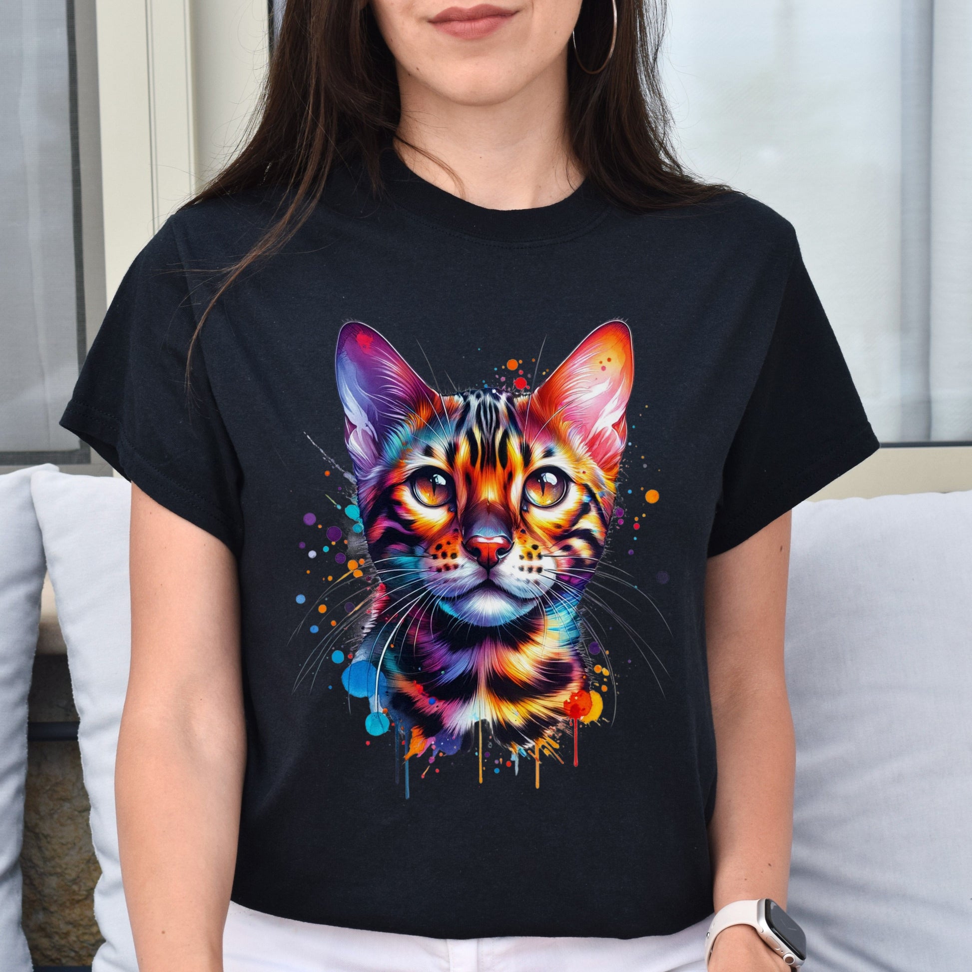 Bengal Cat Color Splash Unisex T-Shirt Black Navy Dark Heather-Family-Gift-Planet