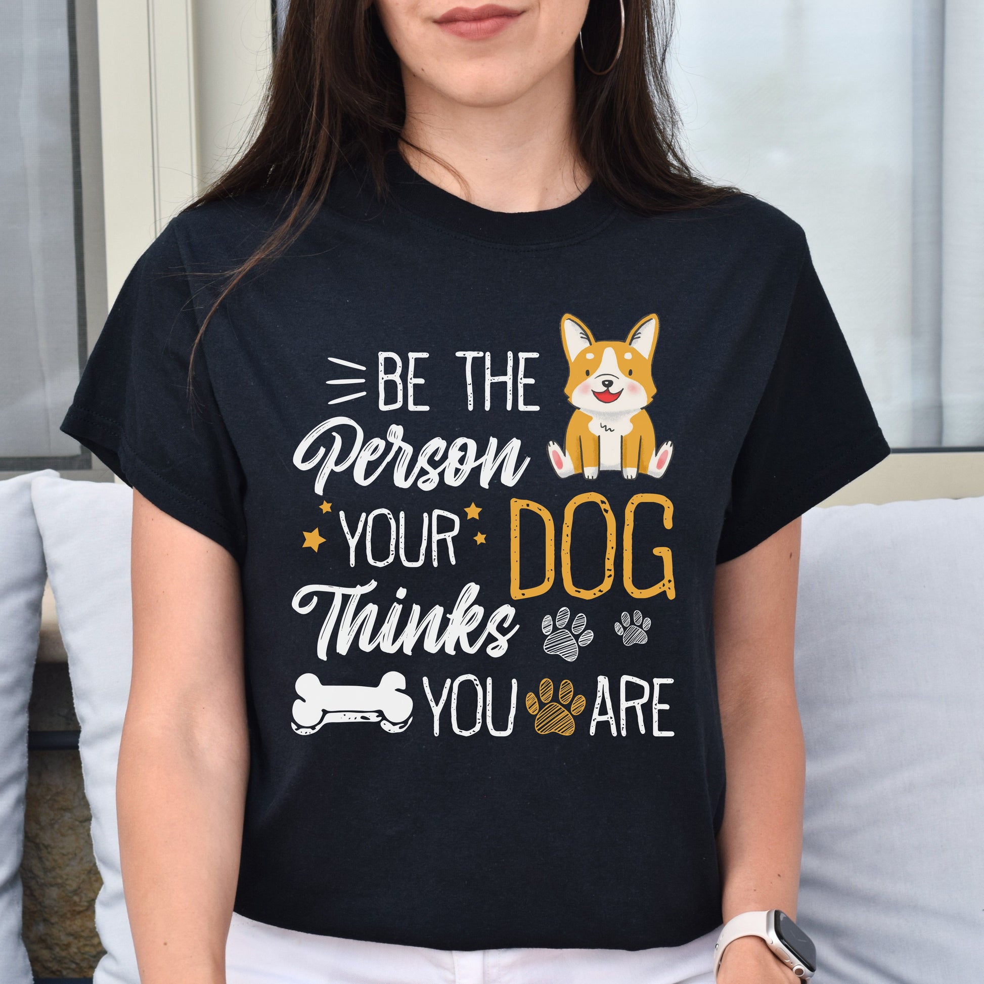 Be the person your dog thinks you are Unisex t-shirt gift black navy dark heather-Black-Family-Gift-Planet