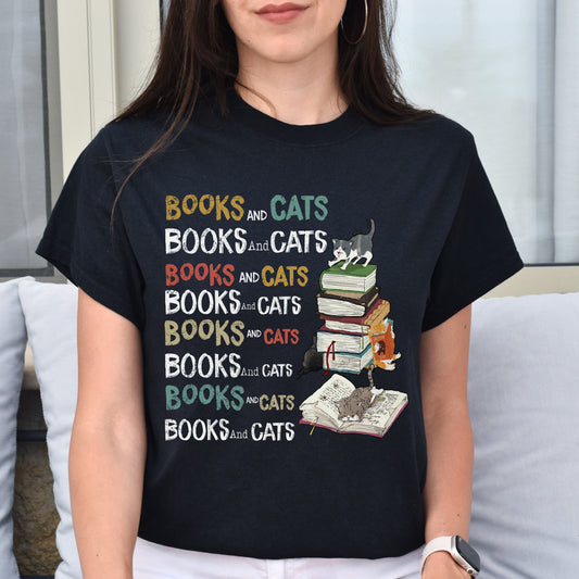 Books and cats Unisex shirt cat reading tee Black Dark Heather-Black-Family-Gift-Planet
