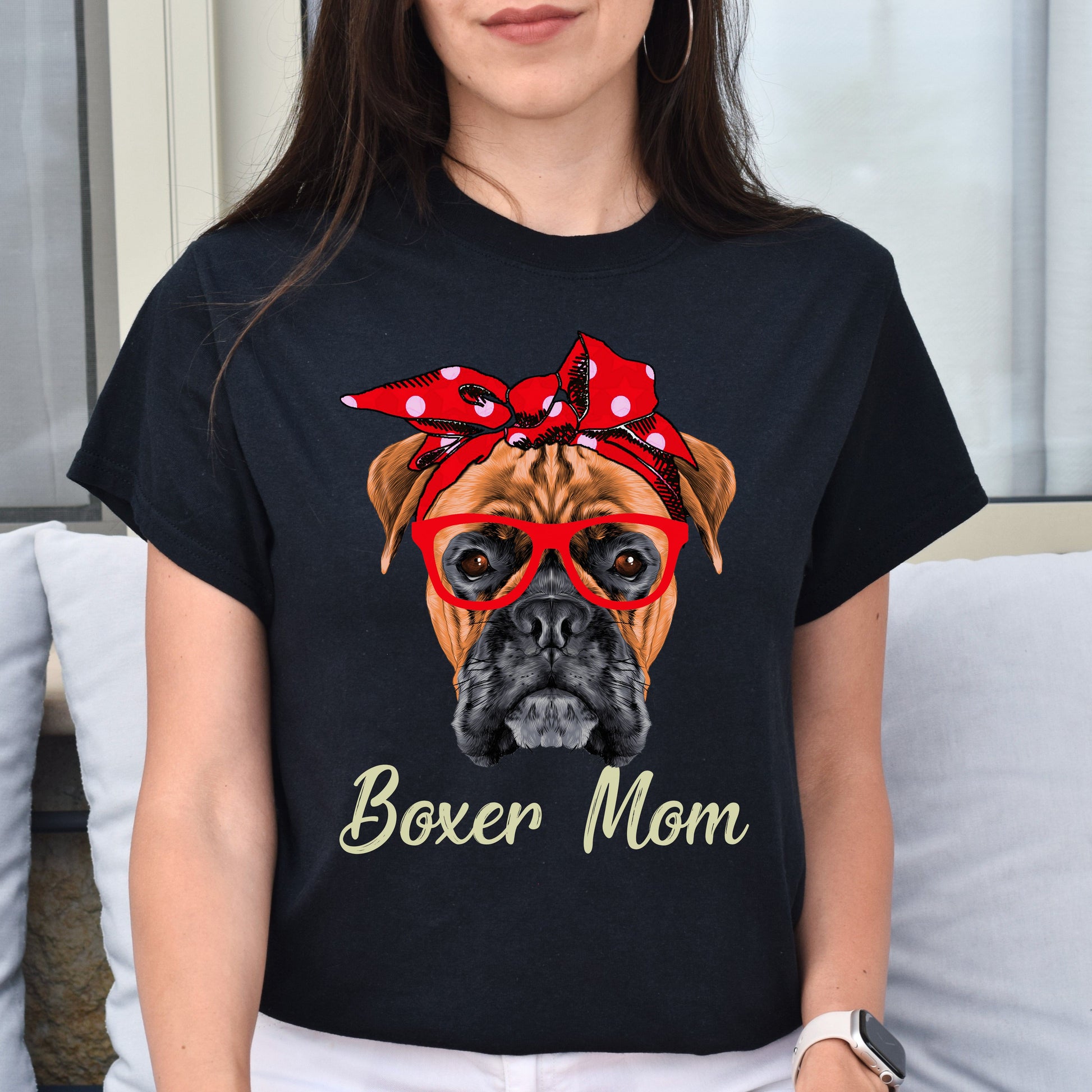 Cute Boxer Mom Unisex T-Shirt gift Boxer dog owner tee black dark heather-Black-Family-Gift-Planet