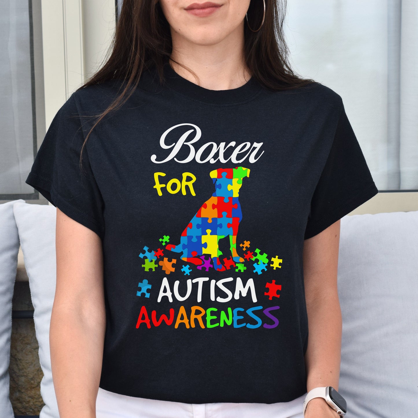 Boxer for autism awareness Unisex T-Shirt gift black dark heather-Black-Family-Gift-Planet