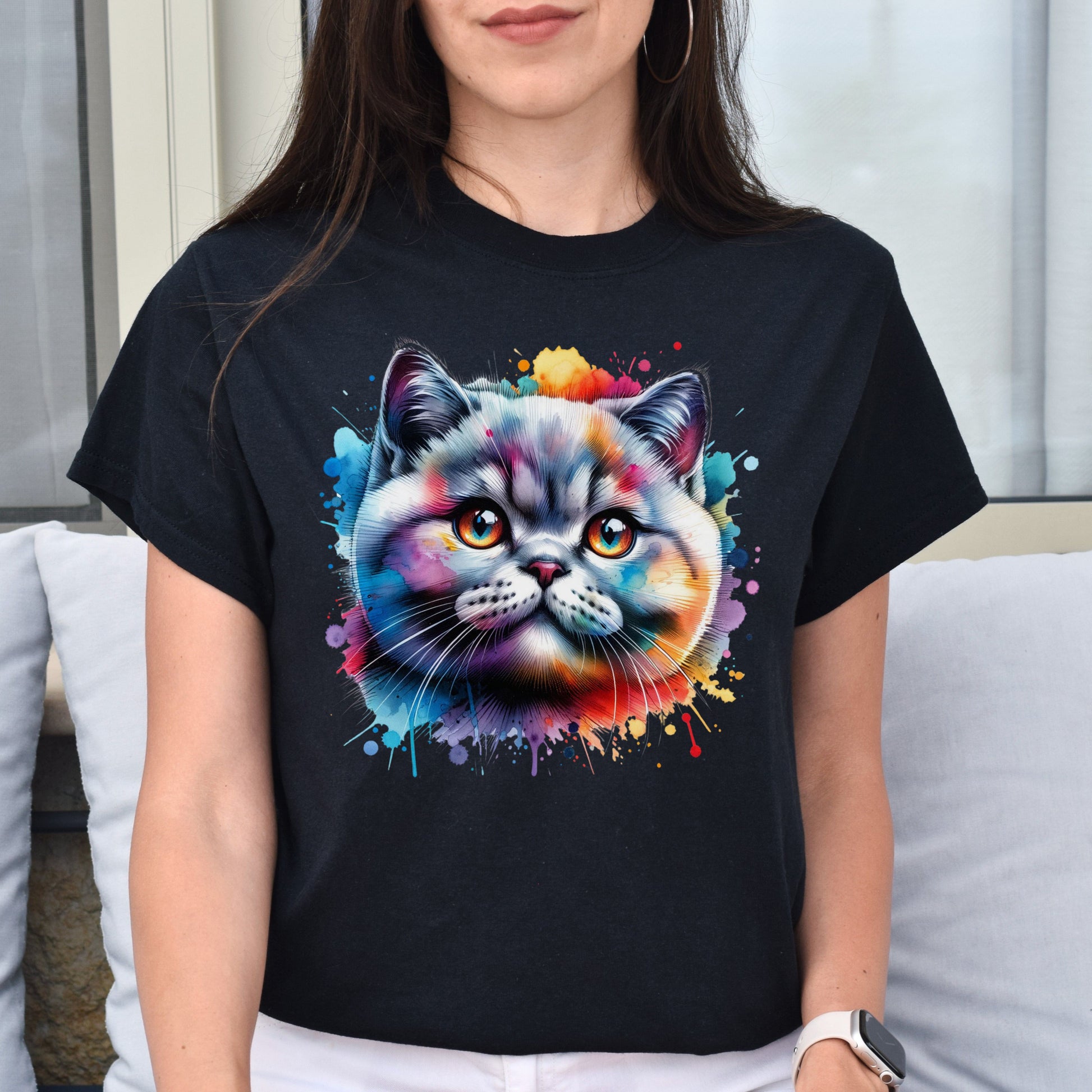 British shorthair Cat Color Splash Unisex T-Shirt Black Navy Dark Heather-Family-Gift-Planet