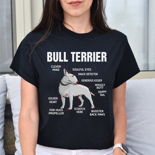Bull Terrier Anatomy Unisex T-Shirt gift Bullterrier dog owner tee black dark heather-Black-Family-Gift-Planet