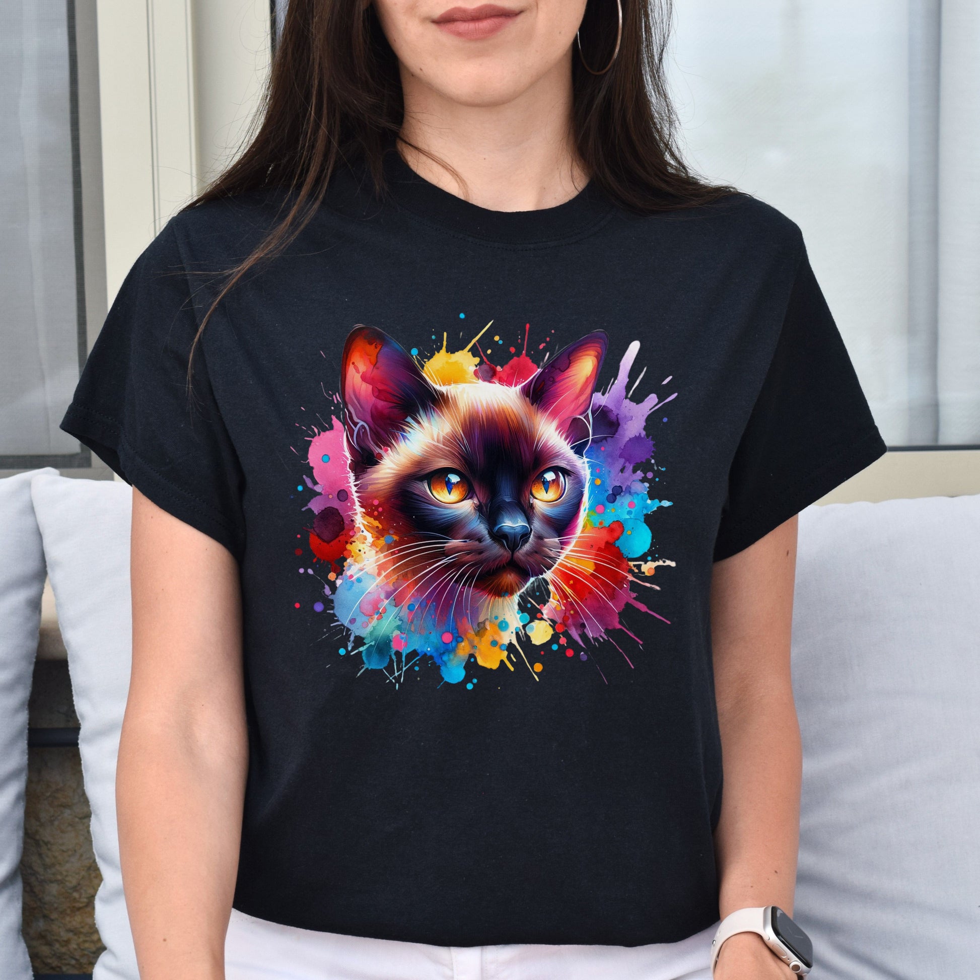 Burmese Cat Color Splash Unisex T-Shirt Black Navy Dark Heather-Family-Gift-Planet