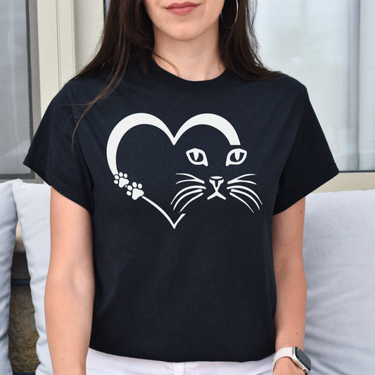 Cat Heart Unisex shirt cat love tee Black Dark Heather-Black-Family-Gift-Planet