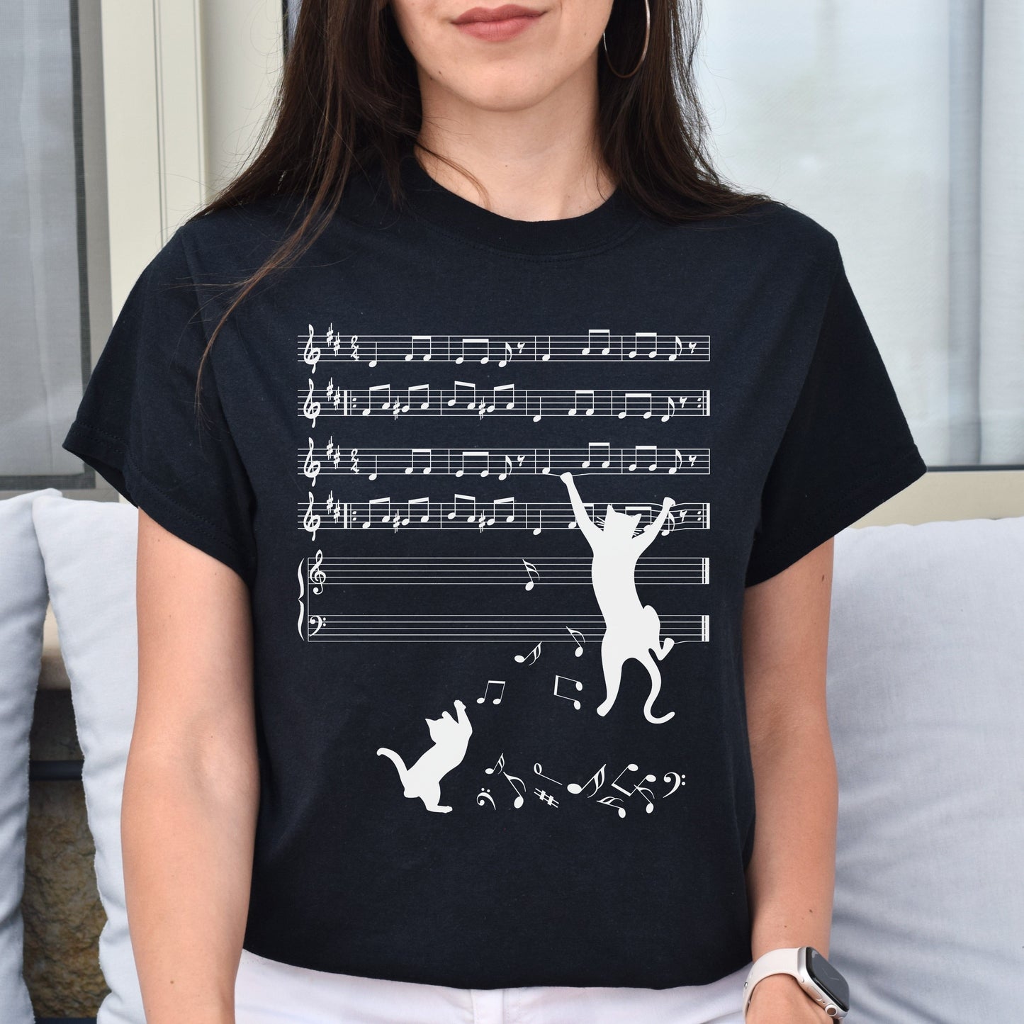 Cat Music sheet Unisex shirt cat musician tee Black Dark Heather-Black-Family-Gift-Planet