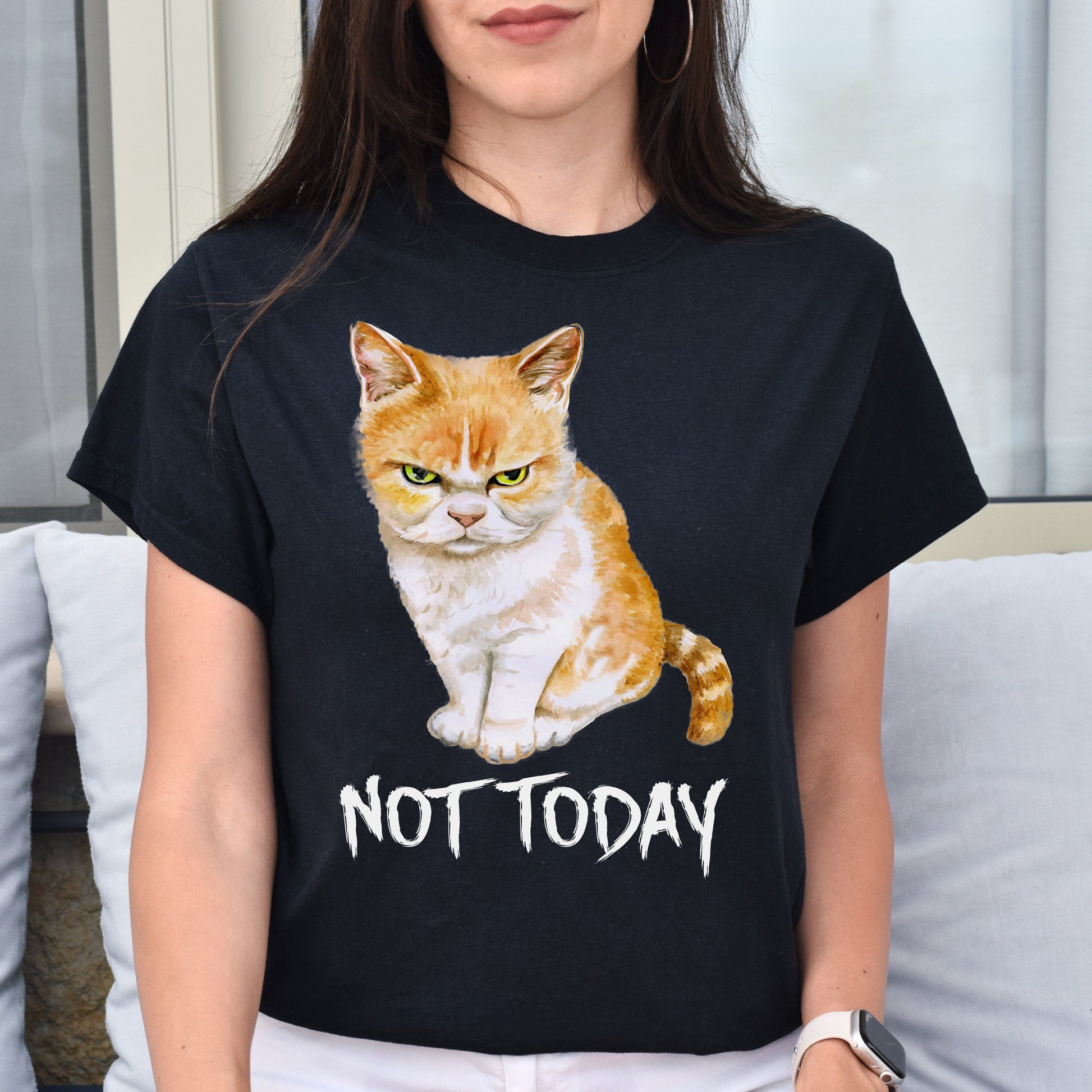 Cat Not Today Unisex shirt grumpy cat tee Black Dark Heather-Black-Family-Gift-Planet