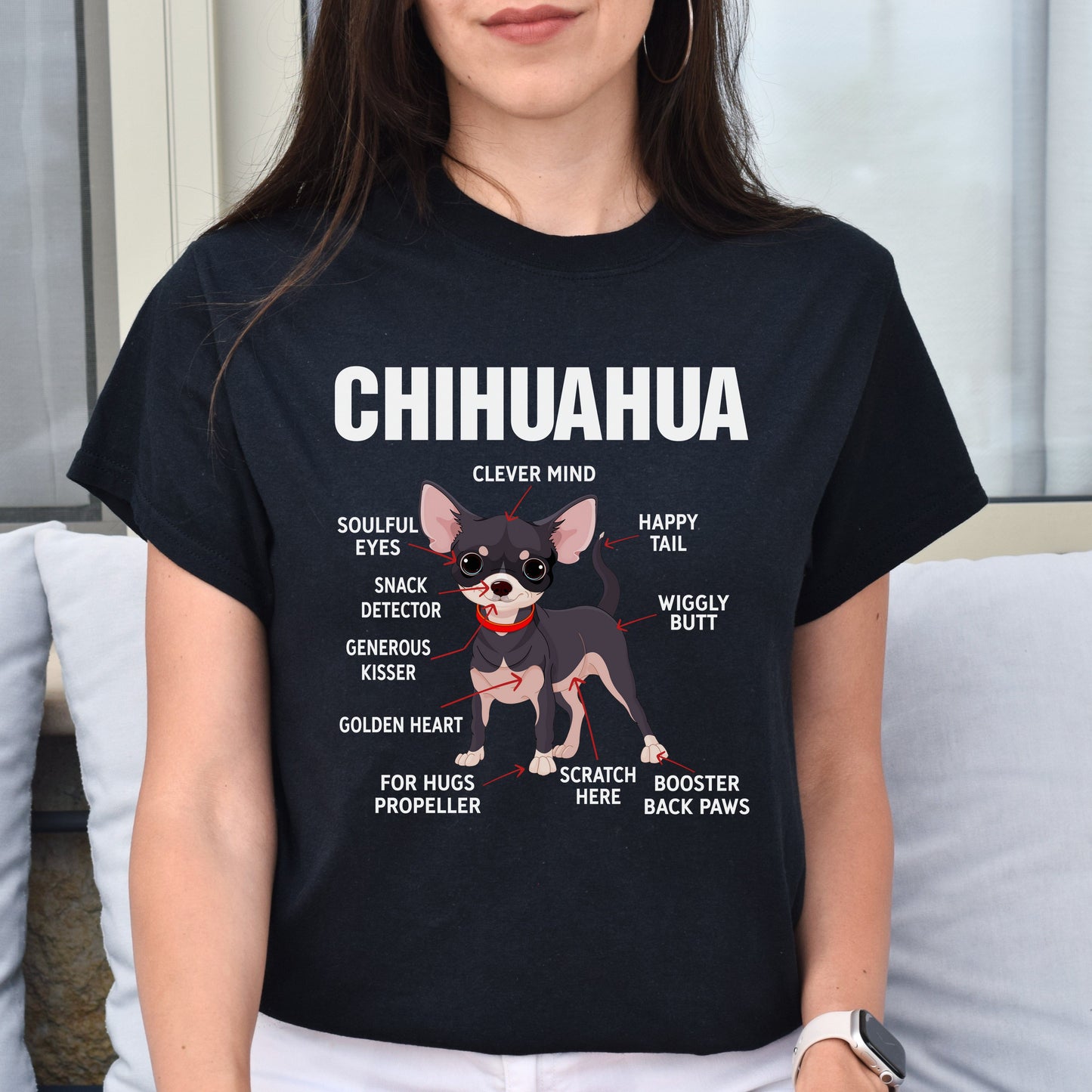 Chihuahua anatomy Unisex T-Shirt gift Chihuahua dog owner tee black dark heather-Black-Family-Gift-Planet