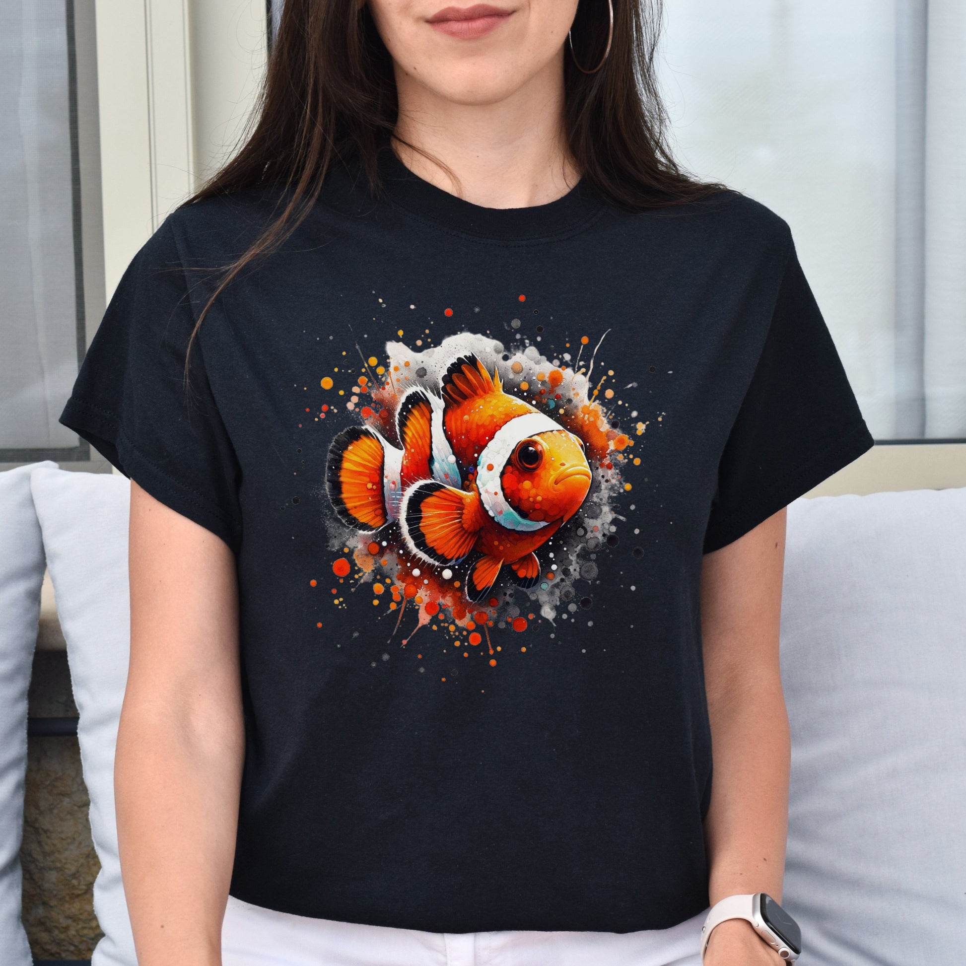 Artistic Clownfish Color Splash Unisex T-shirt Black Navy Dark Heather-Family-Gift-Planet