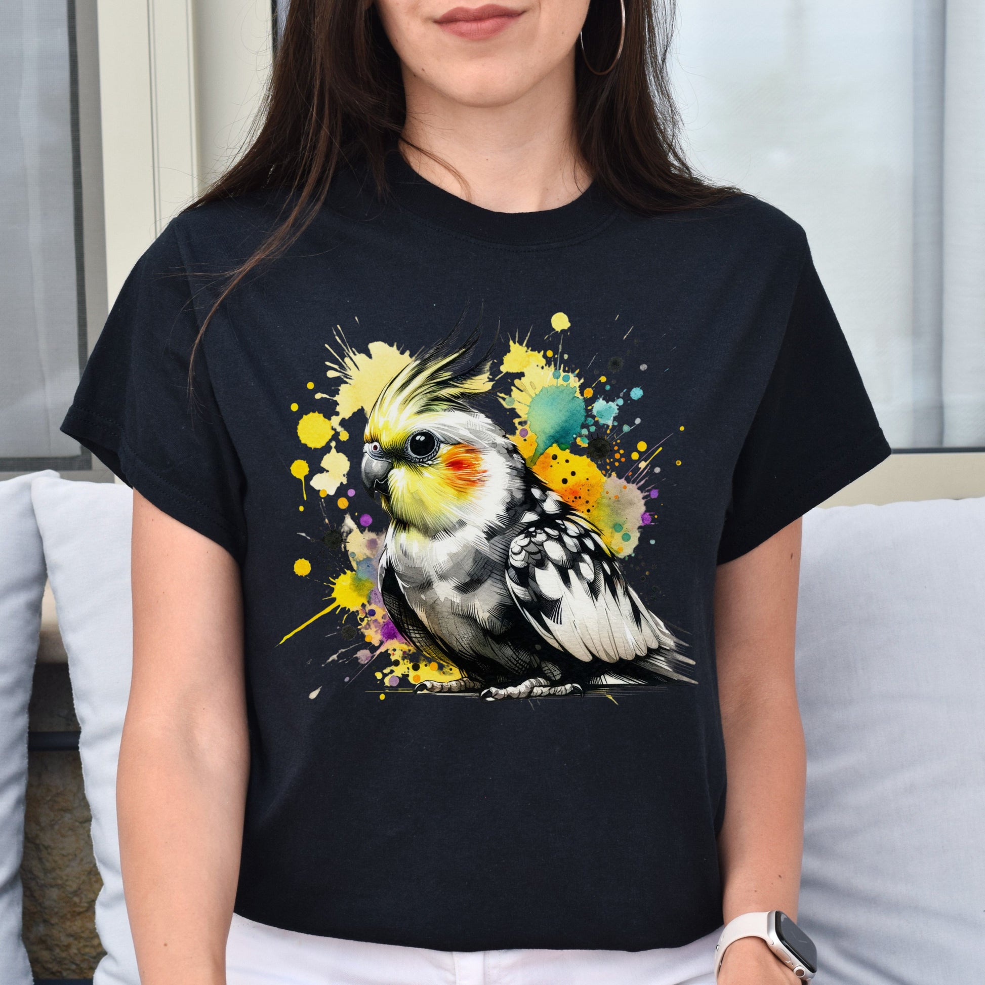 Cockatiel Bird Color Splash Unisex T-Shirt Black Navy Dark Heather-Family-Gift-Planet