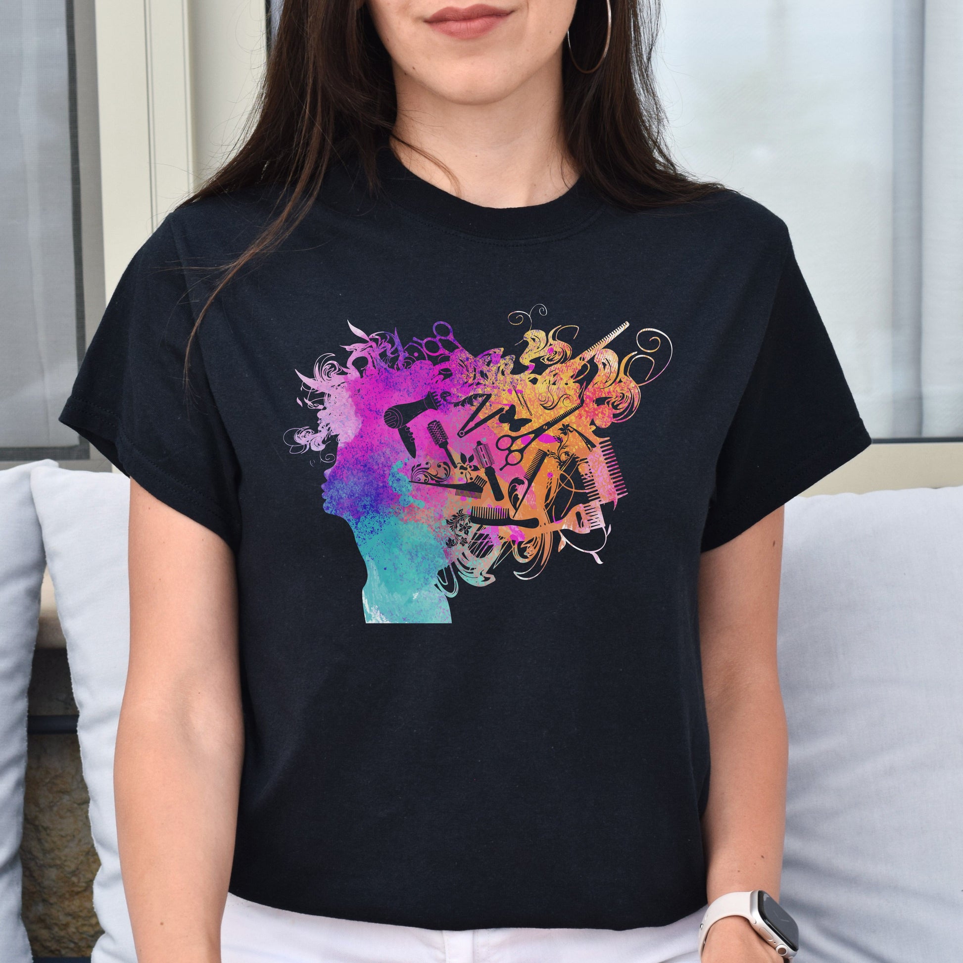 Colorful hair stylist Unisex T-shirt hairdresser haircutter tee black dark heather-Black-Family-Gift-Planet