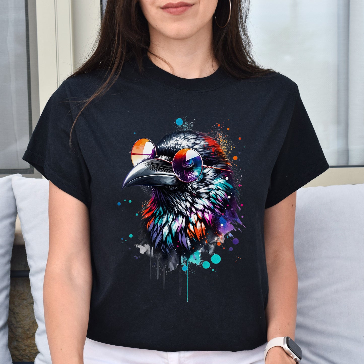 Cool Raven Color Splash Unisex T-shirt Black Navy Dark Heather-Family-Gift-Planet