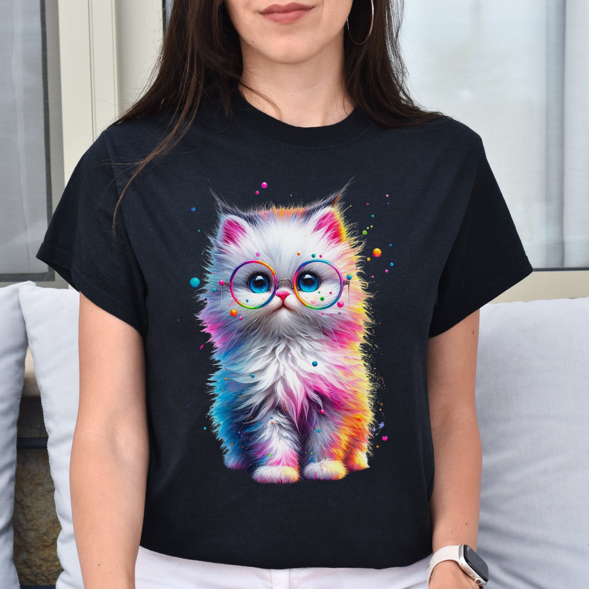 Cute fluffy kitten Color Splash Unisex T-shirt Black Navy Dark Heather-Family-Gift-Planet