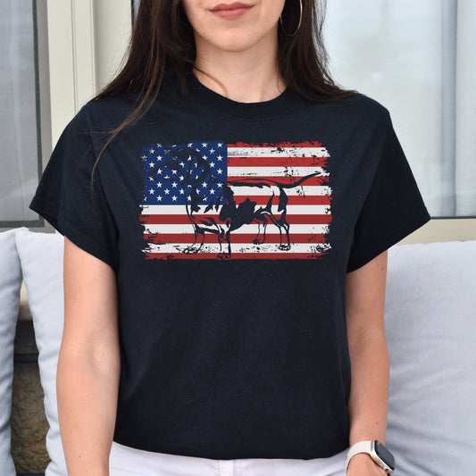 Dachshund American Flag Unisex T-Shirt gift US Dachshund dog owner tee black dark heather-Black-Family-Gift-Planet