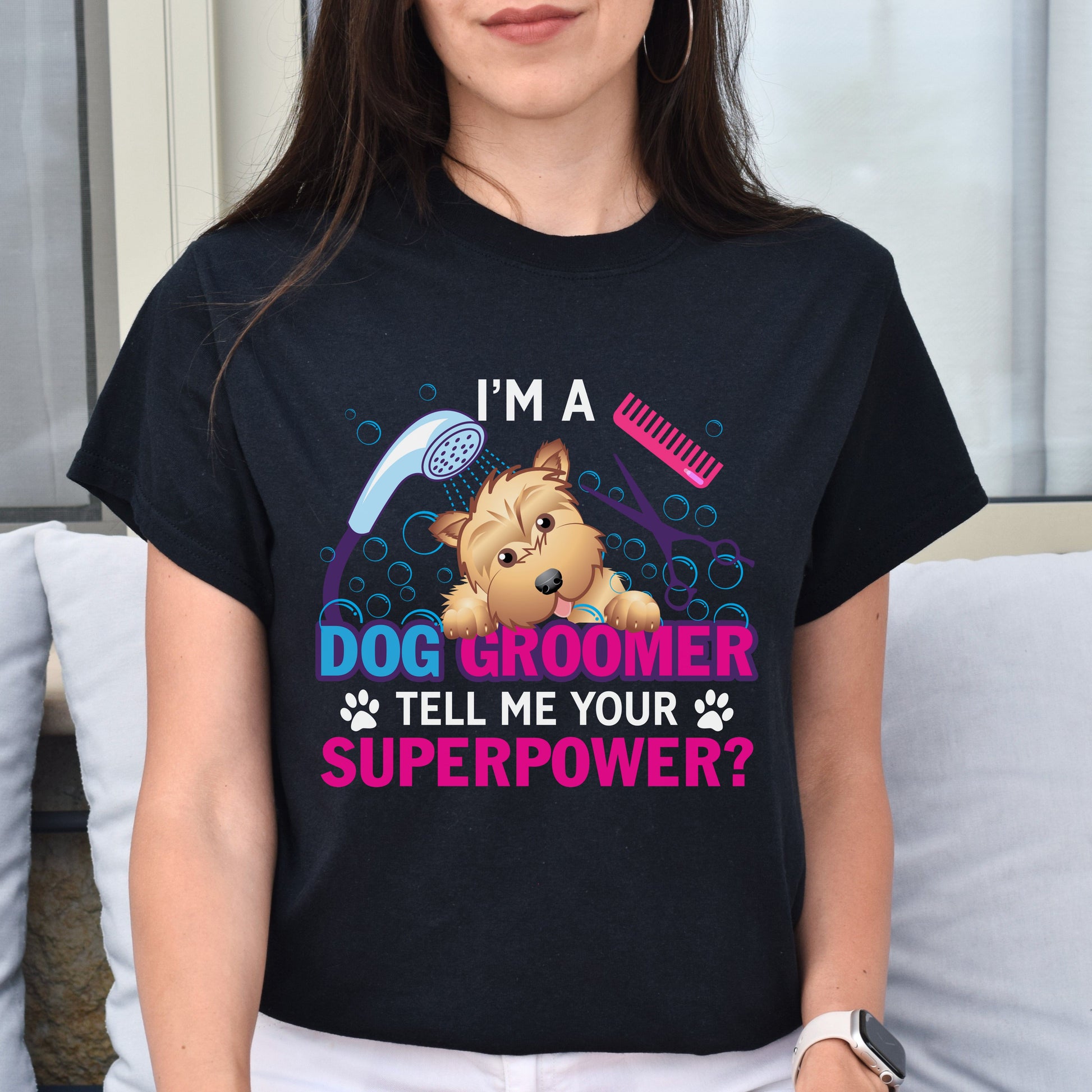 I'm a dog groomer tell me your superpower Unisex t-shirt gift black navy dark heather-Family-Gift-Planet