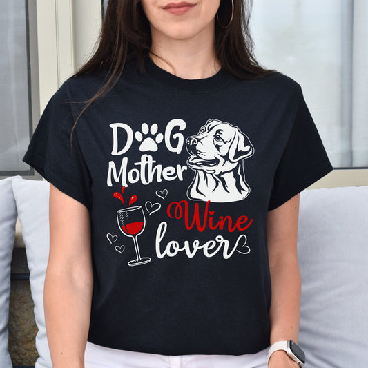Dog mother wine lover Unisex t-shirt gift dog mom tee black navy dark heather-Black-Family-Gift-Planet