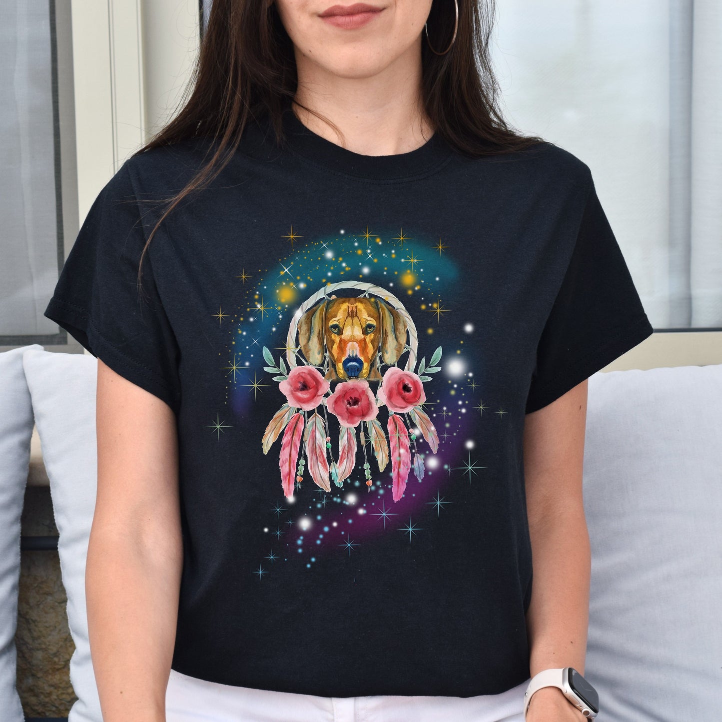 Dreamcatcher dog Unisex t-shirt gift Dream catcher tee black navy dark heather-Family-Gift-Planet