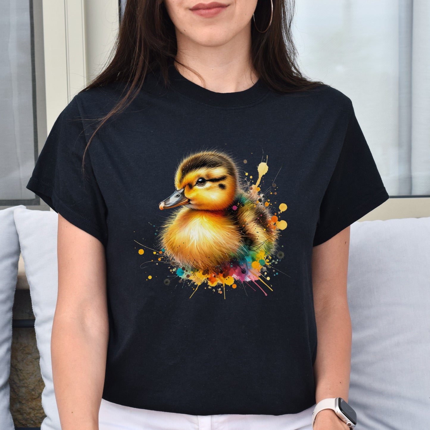 Artistic Duckling Color Splash Unisex T-shirt baby duck Black Navy Dark Heather-Family-Gift-Planet