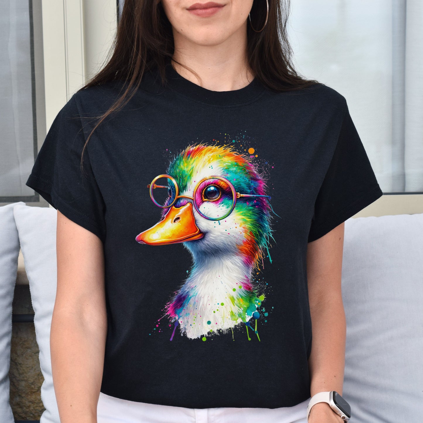 Duck with Eyeglasses Color Splash Unisex T-shirt Black Navy Dark Heather-Family-Gift-Planet