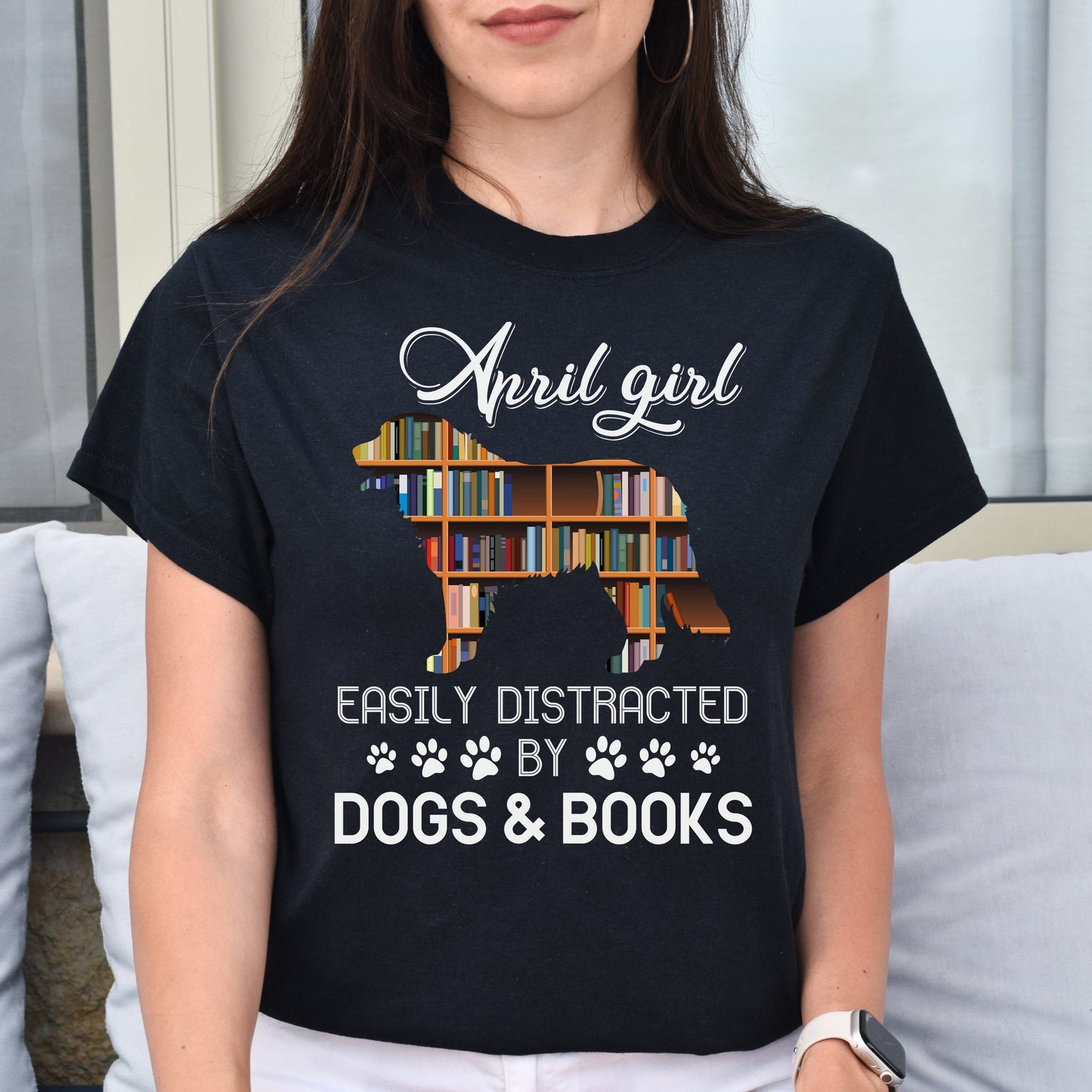 April girl - Easily distracted by dogs and books Unisex T-Shirt gift black dark heather-Black-Family-Gift-Planet