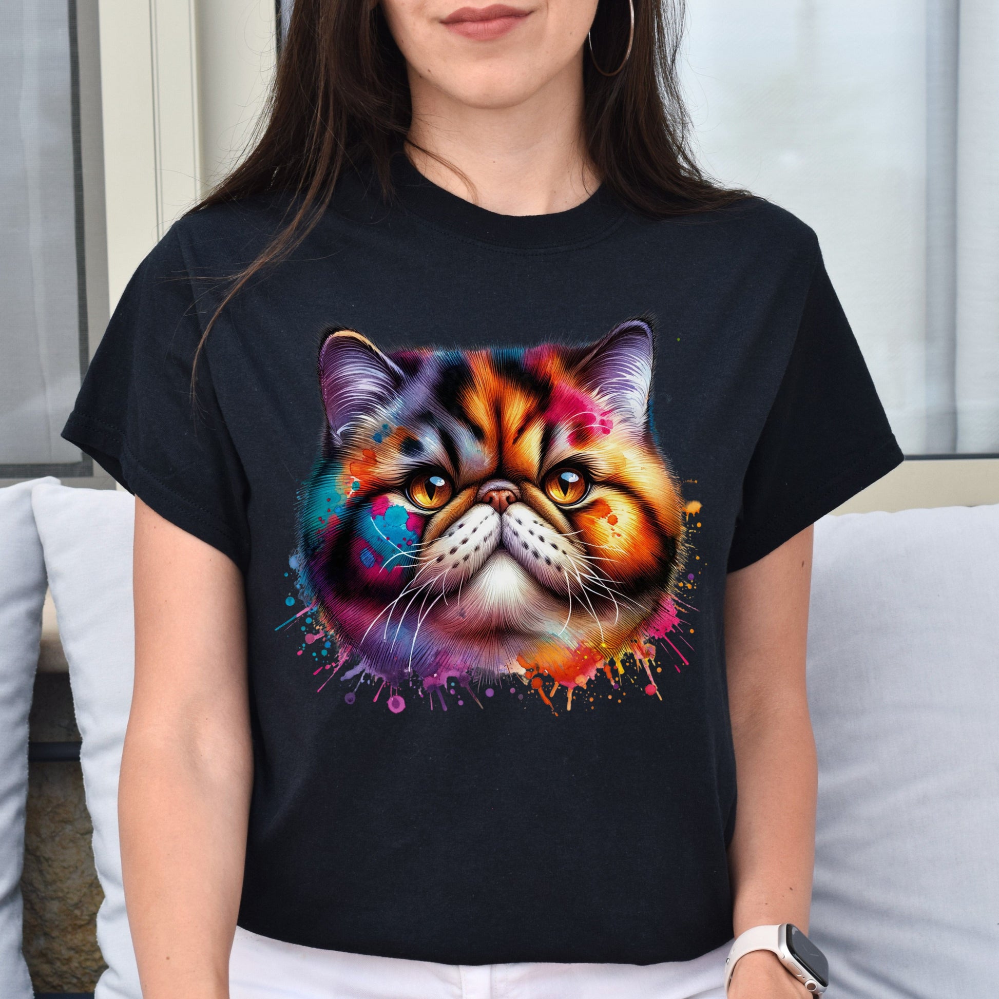 Exotic Shorthair Cat Color Splash Unisex T-Shirt Black Navy Dark Heather-Family-Gift-Planet