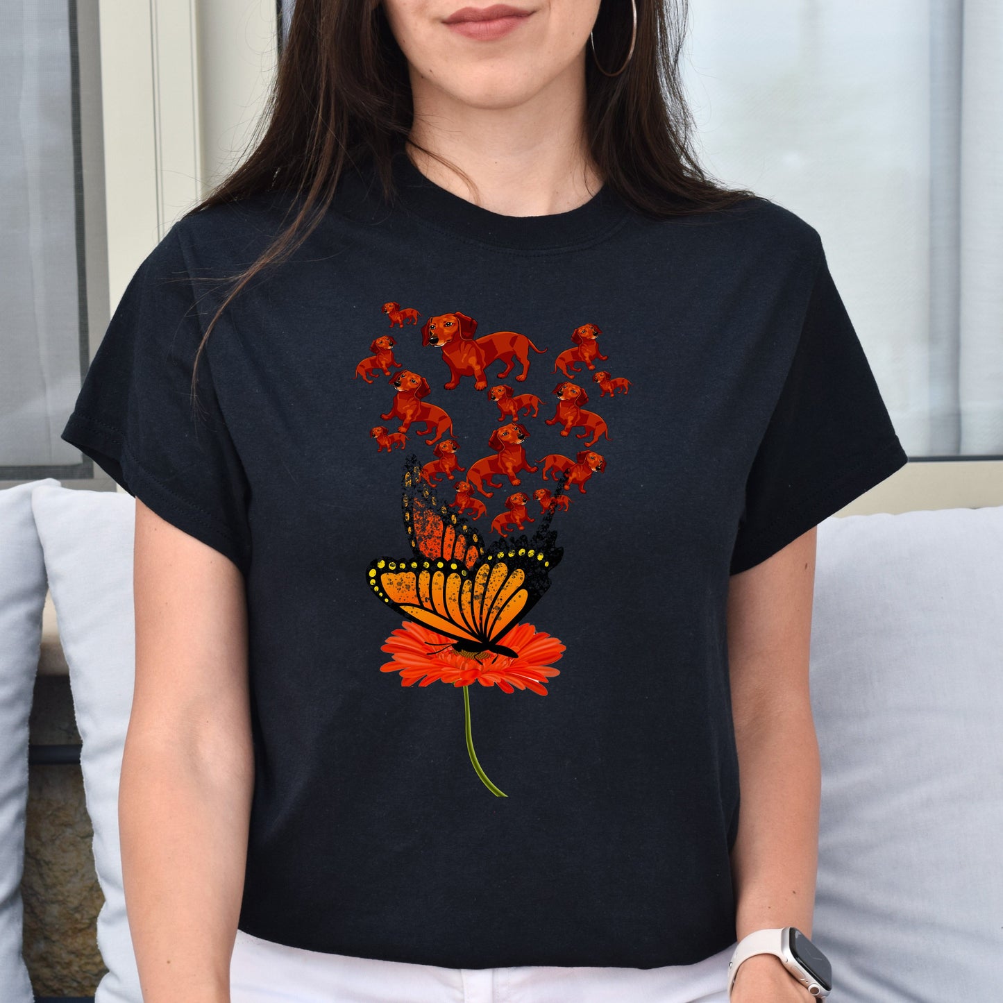 Flower butterfly dogs Unisex t-shirt gift black navy dark heather-Black-Family-Gift-Planet