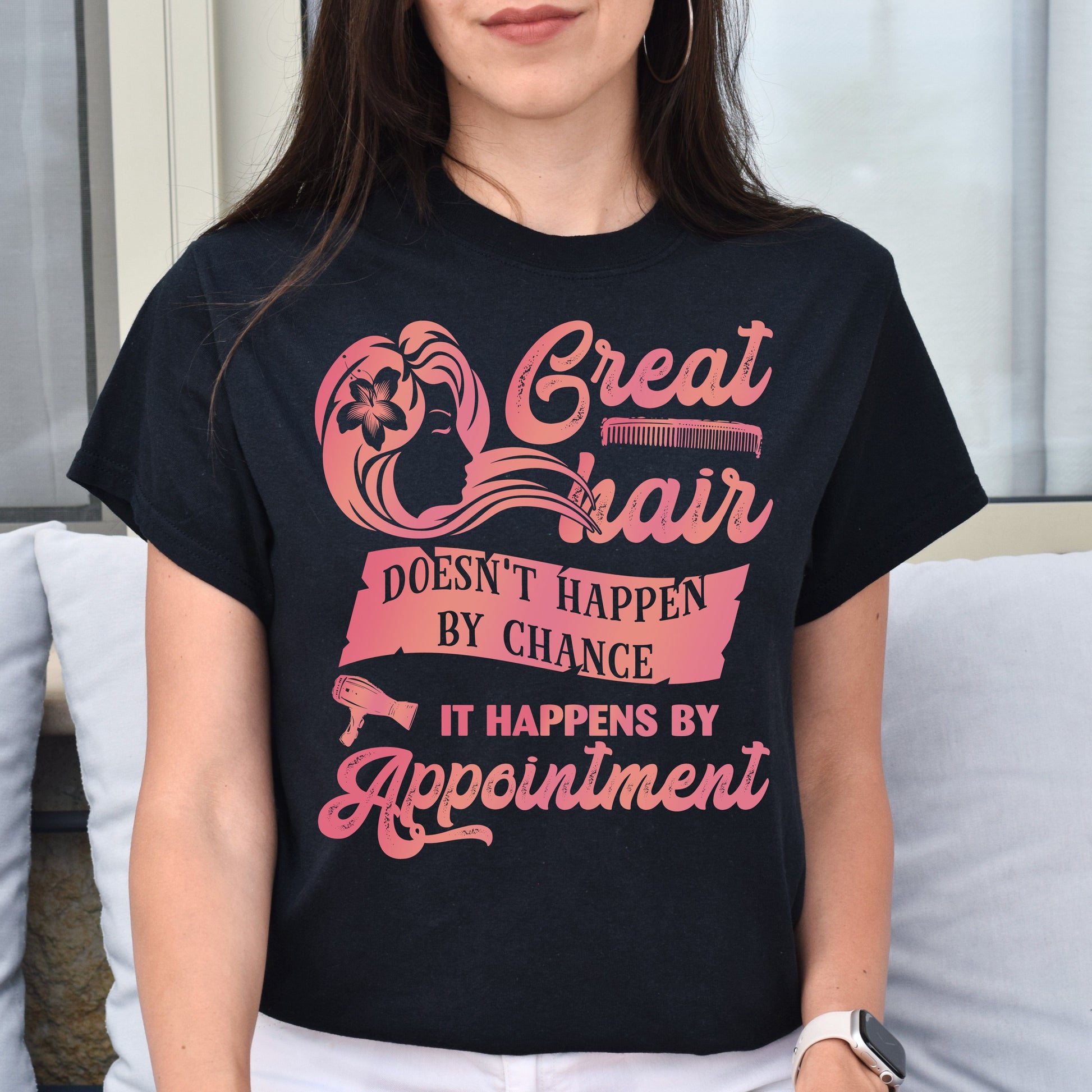 Great hair happens by appointment Unisex T-shirt hairdresser hair stylist tee black dark heather-Black-Family-Gift-Planet