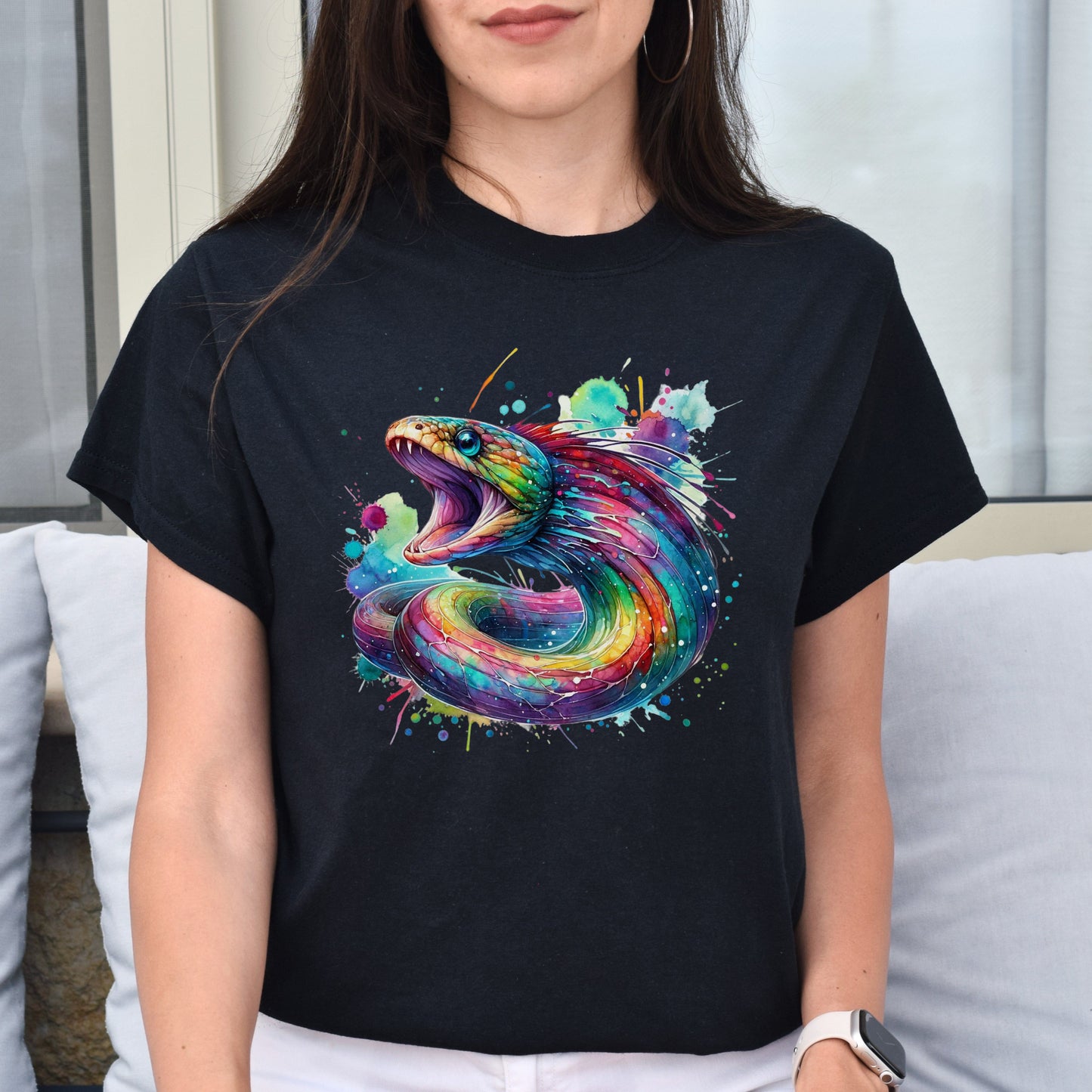 Artistic Gulper Eel Color Splash Unisex T-shirt Black Navy Dark Heather-Family-Gift-Planet