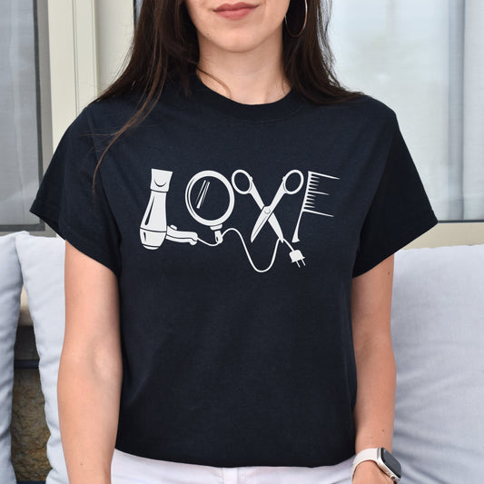 Hair Stylist Love Unisex T-shirt hairdresser haircutter tee black dark heather-Black-Family-Gift-Planet