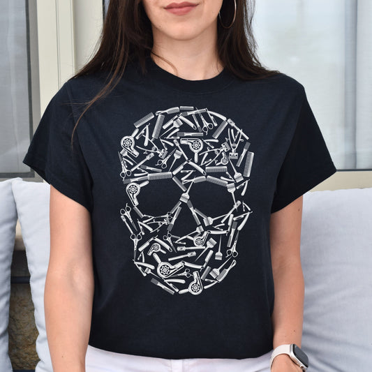 Hair stylist Skull Unisex T-shirt hairdresser haircutter tee black dark heather-Black-Family-Gift-Planet