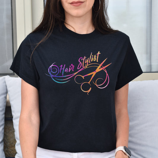 Hair stylist colorful Unisex T-shirt hairdresser haircutter tee black dark heather-Black-Family-Gift-Planet