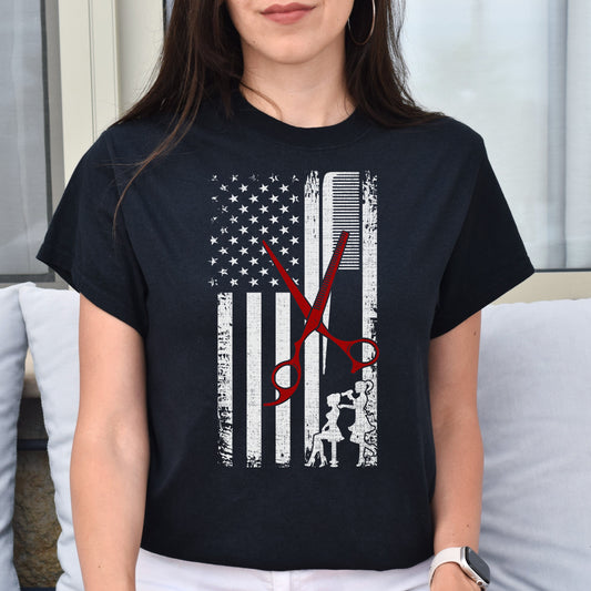 Hair stylist American flag Unisex T-shirt hairdresser haircutter tee black dark heather-Black-Family-Gift-Planet