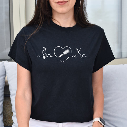 Hairdresser heart beat Unisex T-shirt haircutter tee black dark heather-Black-Family-Gift-Planet